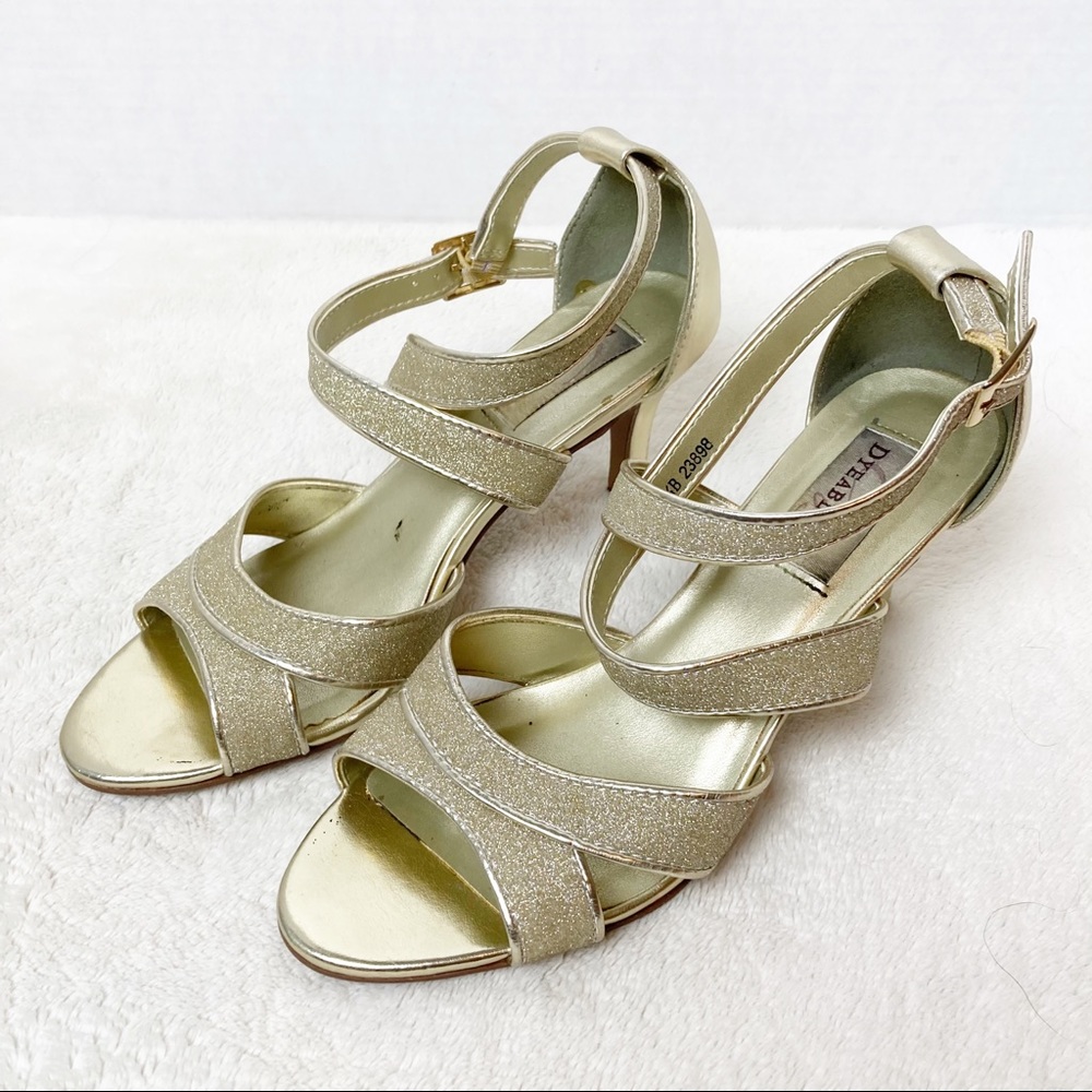 Dyeables Amber Gold Glitter Sandals Heels Sz 7.5B